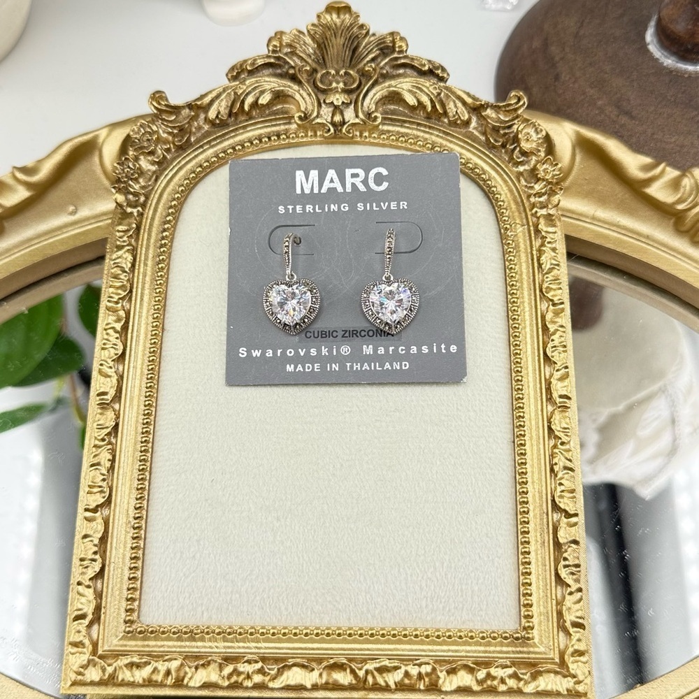 MARC Sterling Silver Swarovski Marcasite Heart Earrings